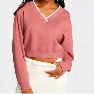 PINK Victoria’s Secret Cropped V Neck Pullover Sweater in Blush Pink Size L